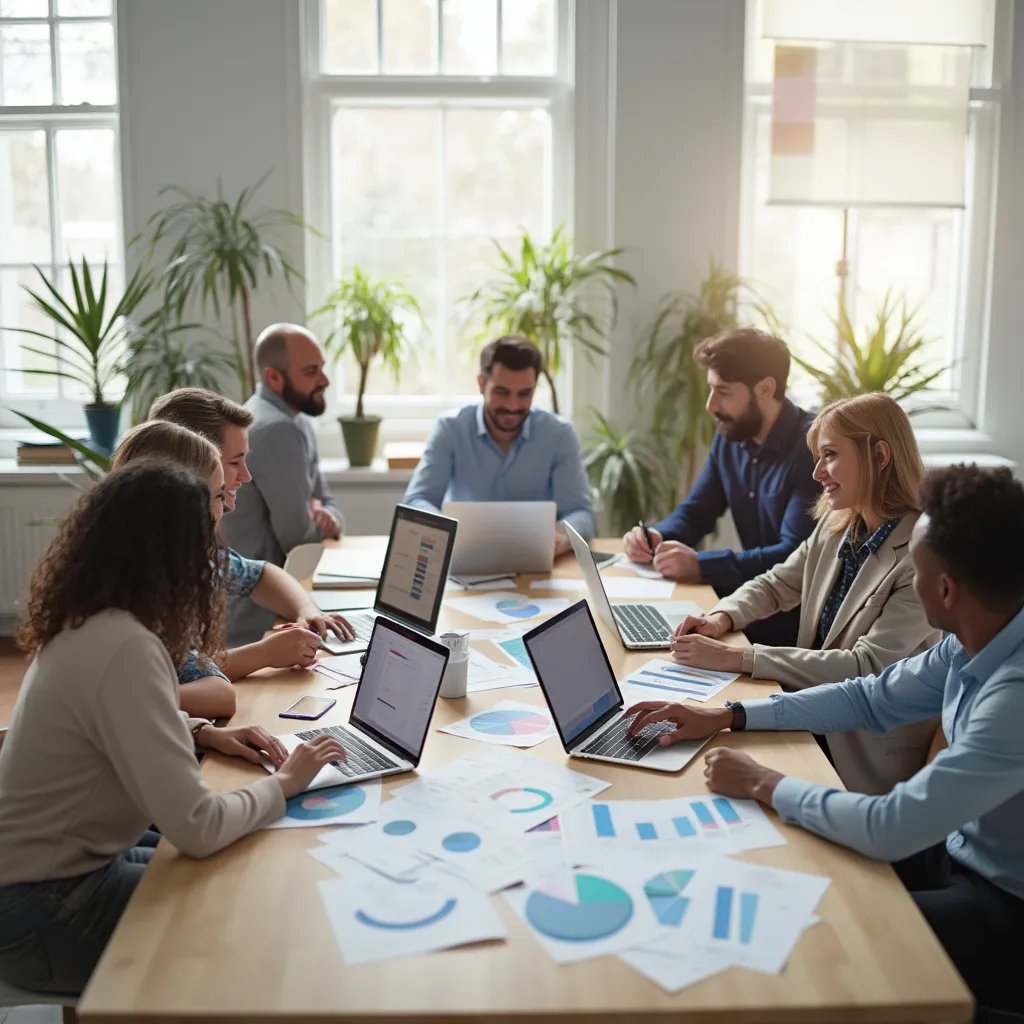 Equipo de consultores discutiendo estrategias